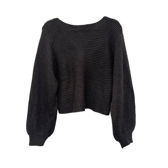 525 Womens Two-Way Black Ribbed Knit Sweater Wear Front Or Back Large NWT - Picture 2 of 5